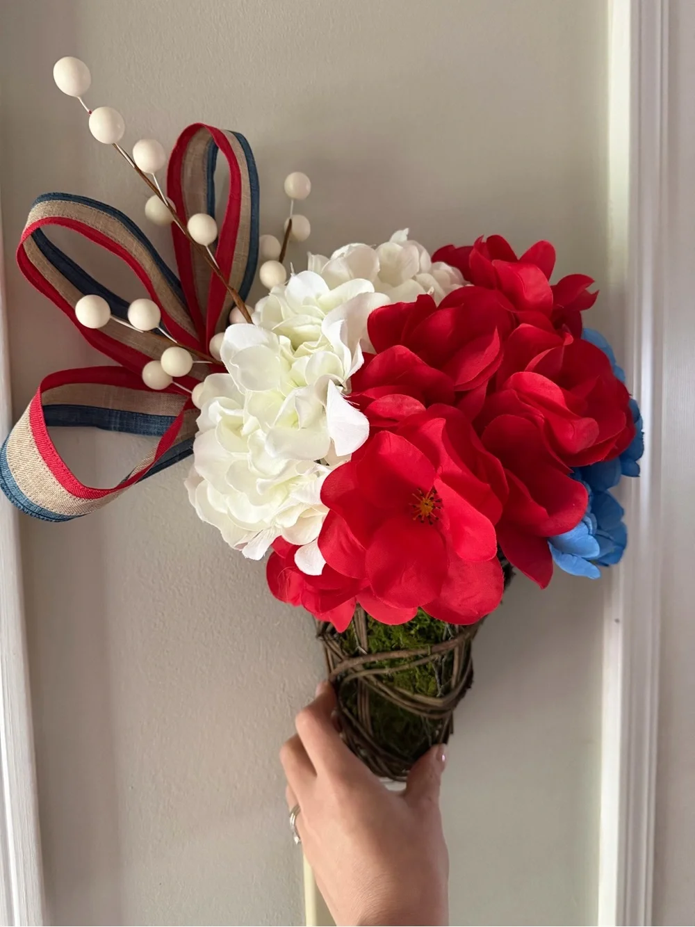Patriotic Red, White & Blue Wall Floral Cone